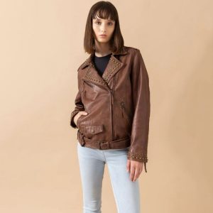 Aansila Leather Jacket In Chocolate Brown