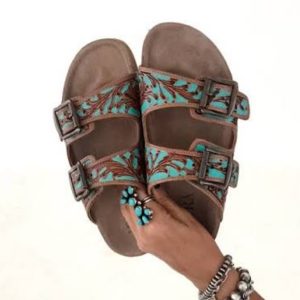 Falling Feather Sandals In Blue and Brown