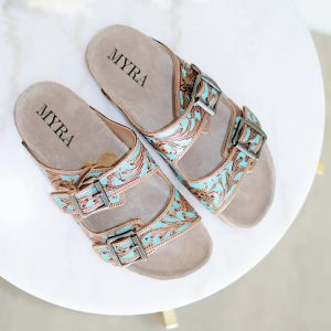 Falling Feather Sandals In Turquoise and Brown