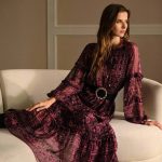 PREMIUM CHIFFON ALLOVER FLORAL PRINT FRILL TRIM TIE NECK LANTERN SLEEVE