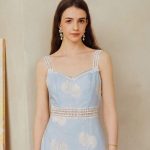 PREMIUM EMBROIDERY LASER CUT CONTRAST FLOWY HEM SLIP LONG DRESS