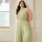 PREMIUM PLUS SIZE WOMEN'S HALTER NECK RUCHED JUMPSUIT