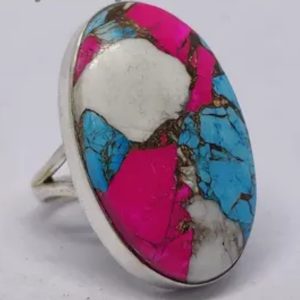 Handmade Cotton Candy Pink Copper Turquoise Ring