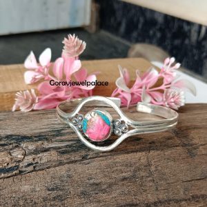 Cotton Candy Turquoise Bracelet: Sterling Silver Adjustable Cuff