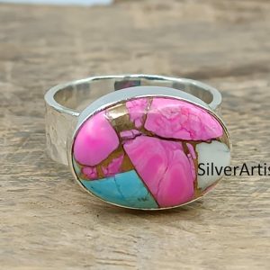 Cotton Candy Turquoise Band Ring, 925 Sterling Silver Ring