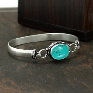 Handmade Turquoise Gemstone Bangle: 925 Sterling Silver Cuff