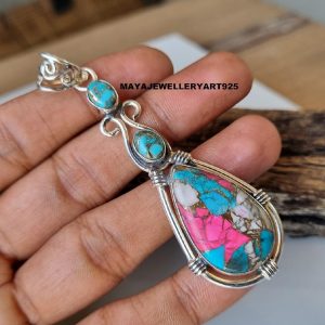 Handmade Sterling Silver Cotton Candy Turquoise Pendant