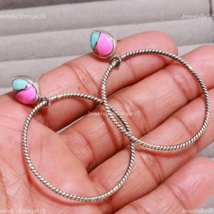 Pink Cotton Candy Turquoise Pear Drop Earrings