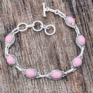 Pink Opal Bracelet: Handmade 925 Sterling Silver, 6.5-7.5 Inch
