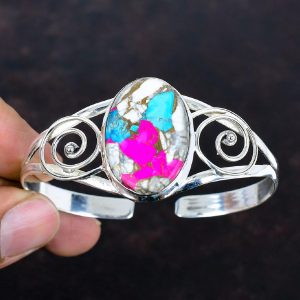 Cotton Candy Turquoise Bangle: Adjustable Sterling Silver Cuff Bracelet