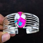 Cotton Candy Turquoise Cuff Bracelet: Handmade 925 Sterling Silver Bangle