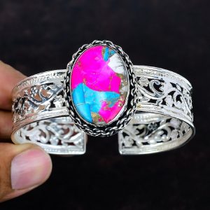 Cotton Candy Turquoise Bangle: Adjustable Sterling Silver Cuff, Handmade