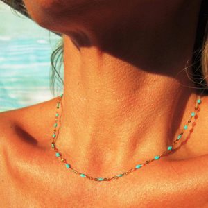 turquoise Dainty gold choker necklace for women in a minimalist boho style