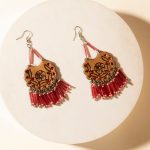 Handtooled Carnival Bloom Fringe Earrings in Ember Pink