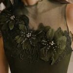 Anewsta Women's Summer Elegant Commuting Mesh Patchwork Embellished Sleeveless Green