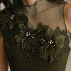 Anewsta Women's Summer Elegant Commuting Mesh Patchwork Embellished Sleeveless Green