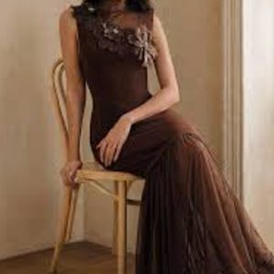 Anewsta New Summer Sleeveless Mesh Patchwork Front Floral Applique Waist Elegant Flowing Dress